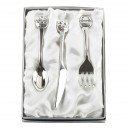 Silver Plated Knife, Fork & Spoon Set With Noahs Arc Tops